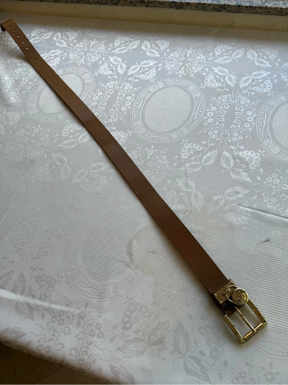 MICHAEL Michael Kors Hamilton Brown/Camel Leather Belt Gold-Tone Signature Buckl